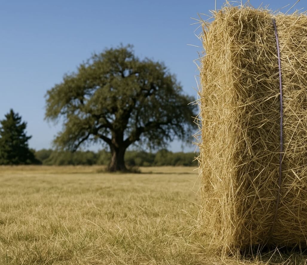 Ata pentru balotat 1000, lavanda, infasurata pe un balot